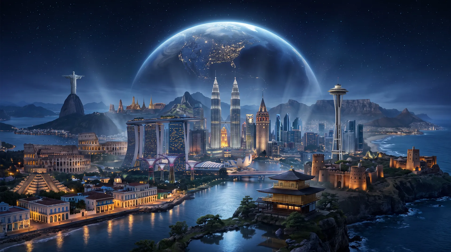 Global Landmarks & Earth Background